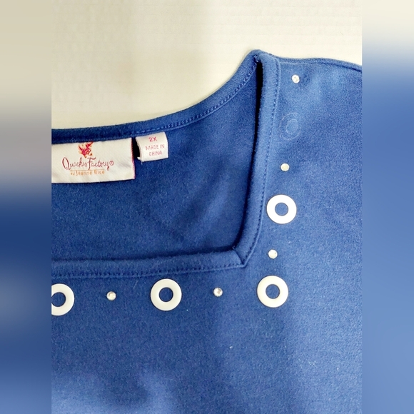 Blue Quaker Factory women's Top with white Eyelets 2X - Picture 4 of 7